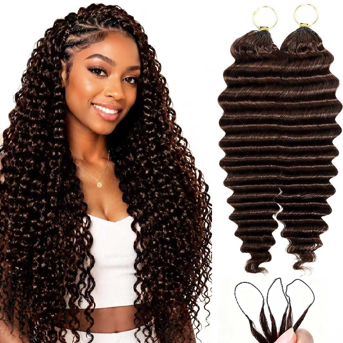 16 Inch Deep Wave Knotless Feather Crochet Human Hair #27 110g