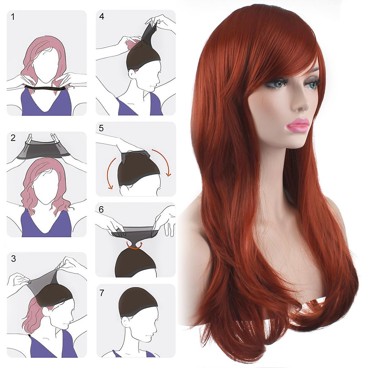 Akstore 28 inch Fashion Wigs Long Wavy Curly Hair Cosplay Wig & Wig Cap (Black)