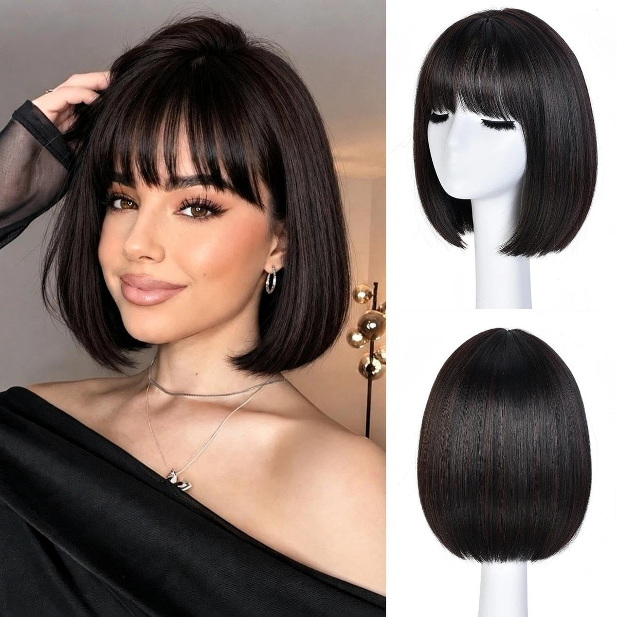 Hightlight Brown Bob Wig With Bangs Short Bob Wigs for Women Girl