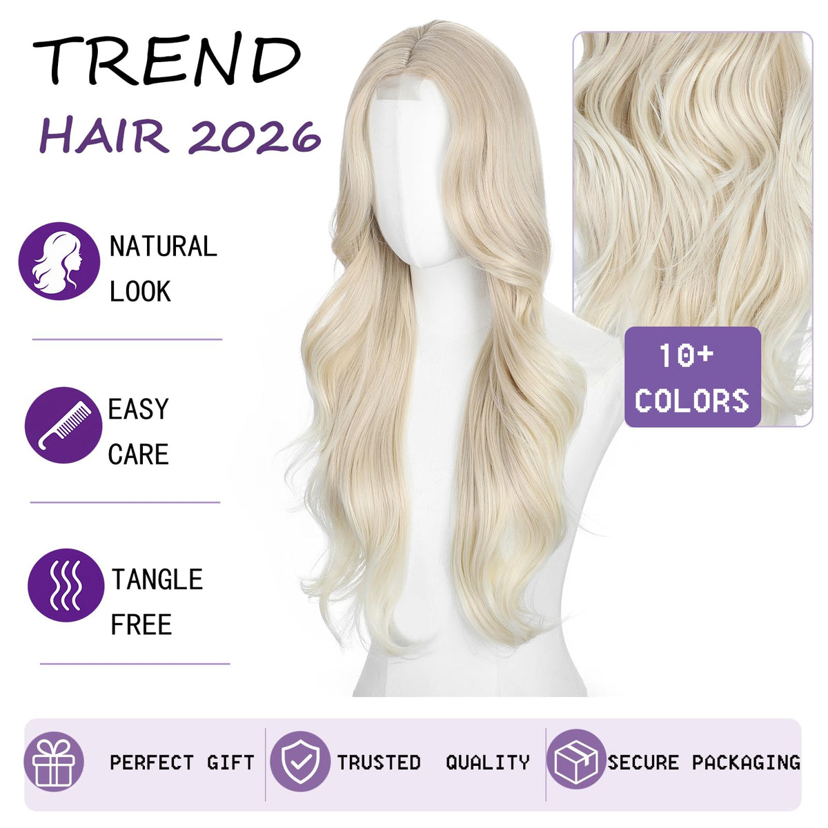 Brown Wigs for Women 26 Inch Middle Part Wavy Synthetic Wig