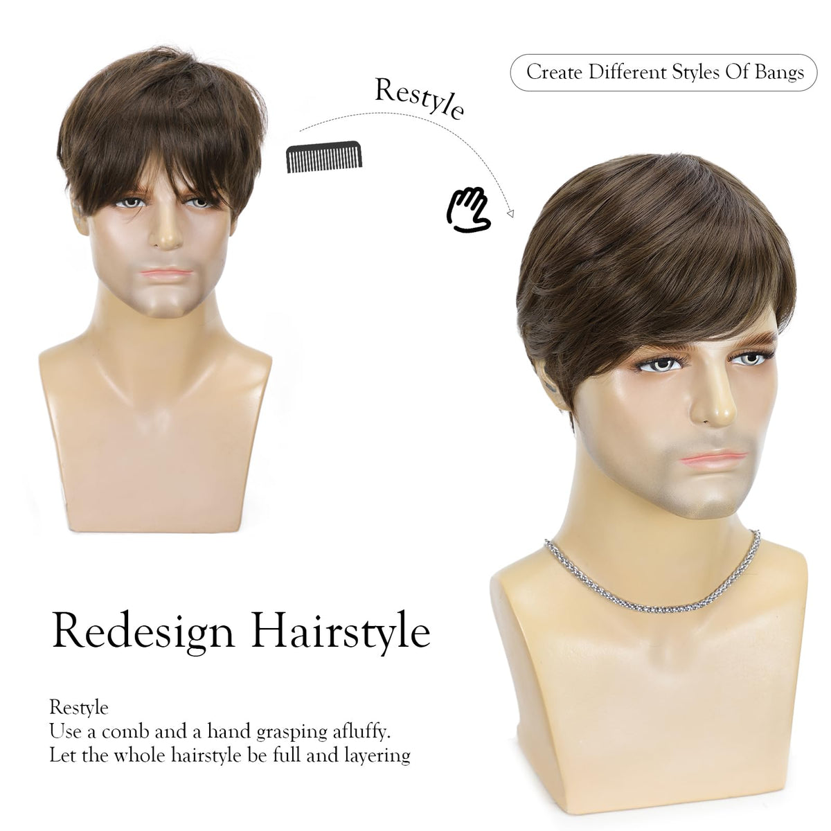YYHR 80s Brown Wigs for Mens Mullet Rocker Costume Long Synthetic Hair Wig