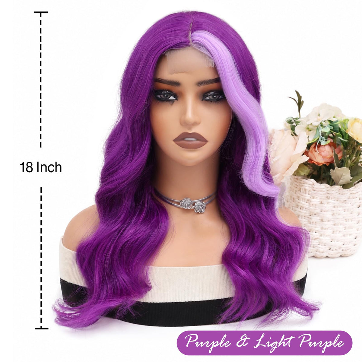 MORICA Ombre Dark Green Wigs for Women, 18 Inch Wavy Middle Part Wig