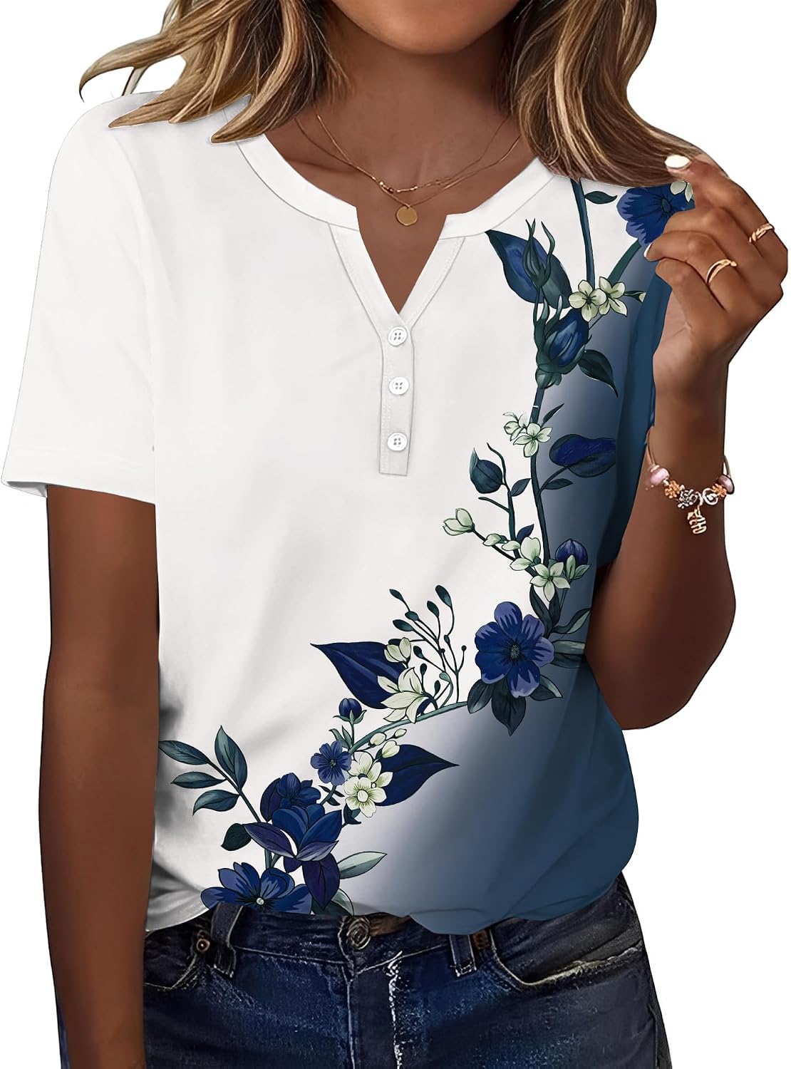 TCOT Women's Tops Dressy Casual Summer Blouses Short Sleeve Button V Neck Spring Tee Shirts