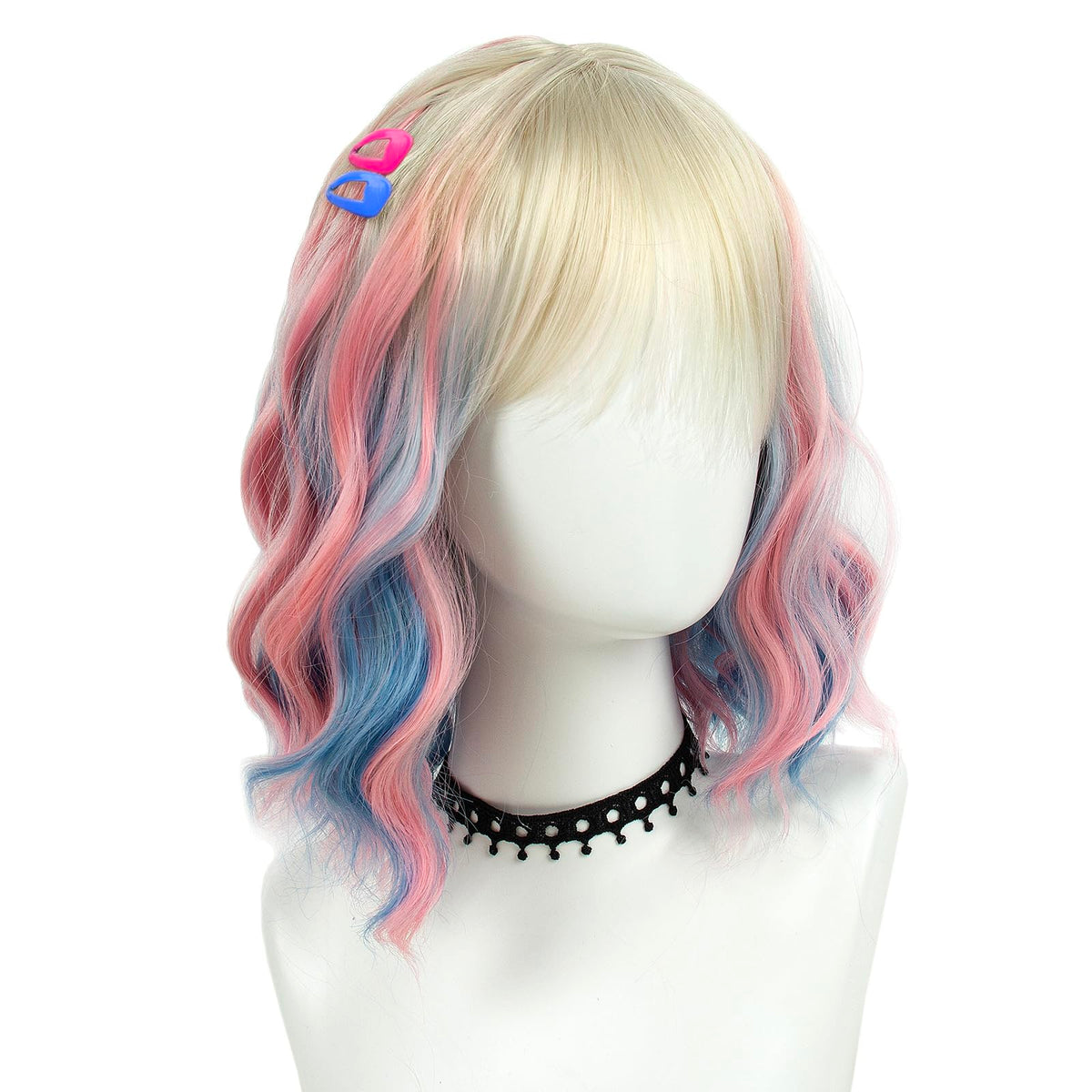 Long Pastel Wigs for Women Heat Resistant Hair Natural Wigs for Daily Cosplay Costume Party Carnival Purple-pink Gradient with Blue Highlights