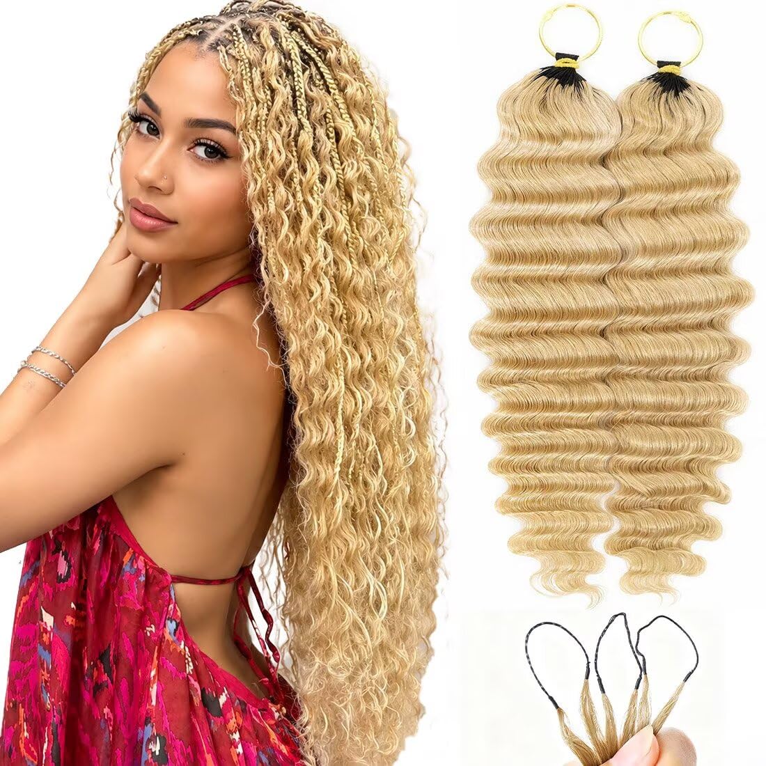 16 Inch Deep Wave Knotless Feather Crochet Human Hair #27 110g