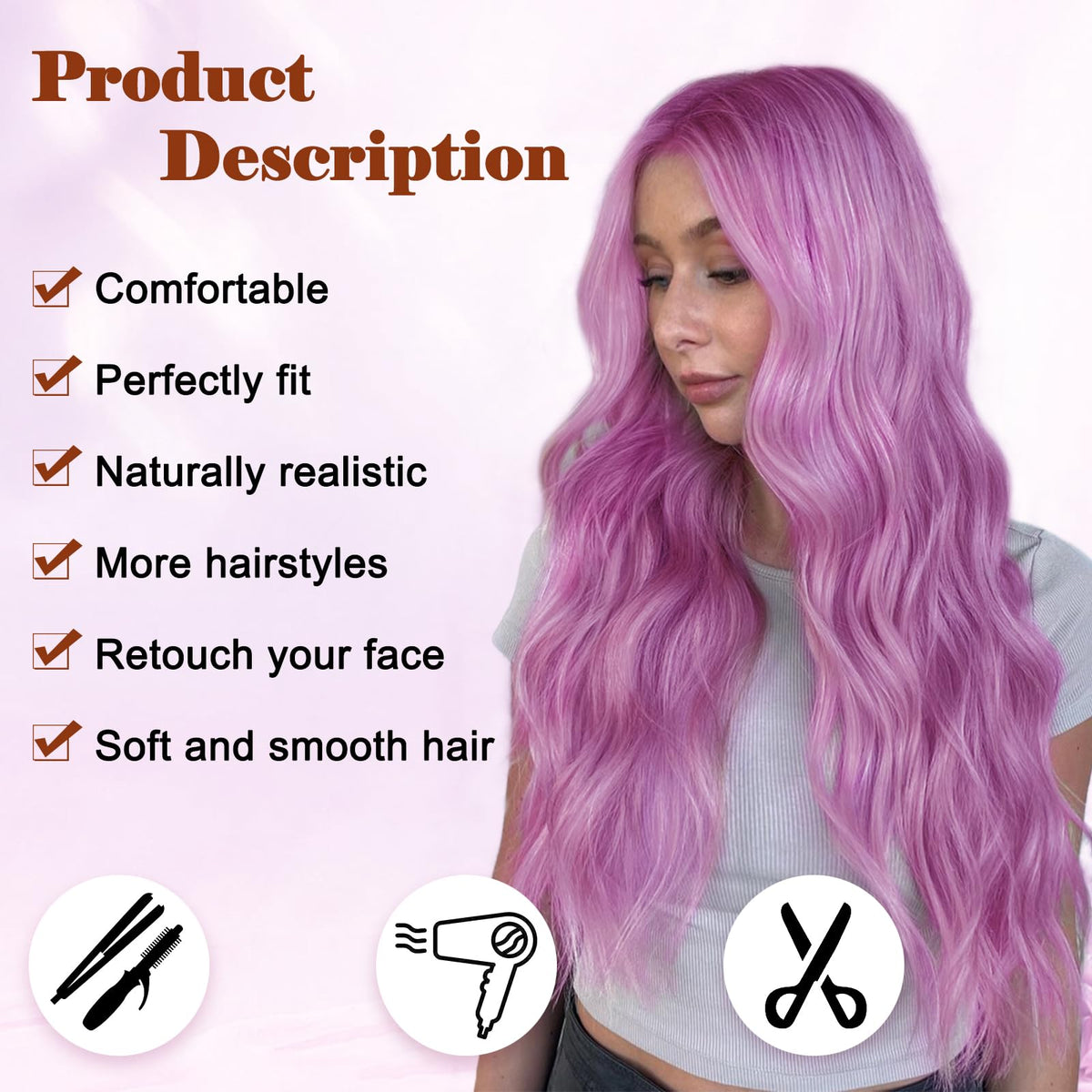 NAYOO Ice Blue Wig for Women, 26 Inch Middle Part Wavy Synthetic Wig