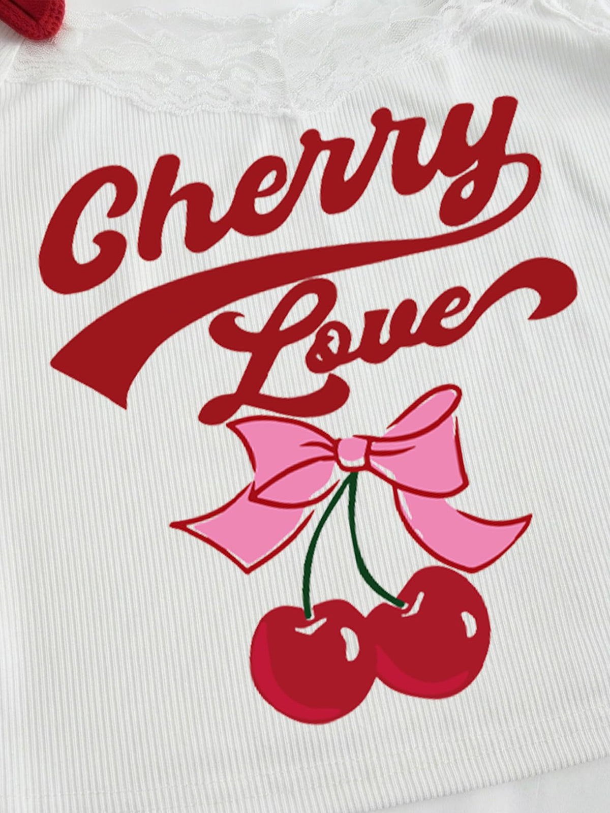 SHENHE Women's Lace Trim Cute Cherry Print Spaghetti Strap Kawaii Top