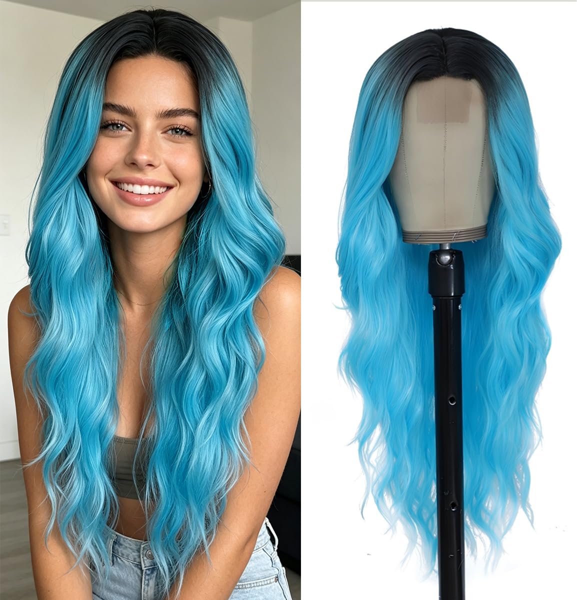 HMHIFI Blonde Wig for Women,26 Inch Long Wavy Curly Middle Part Hair
