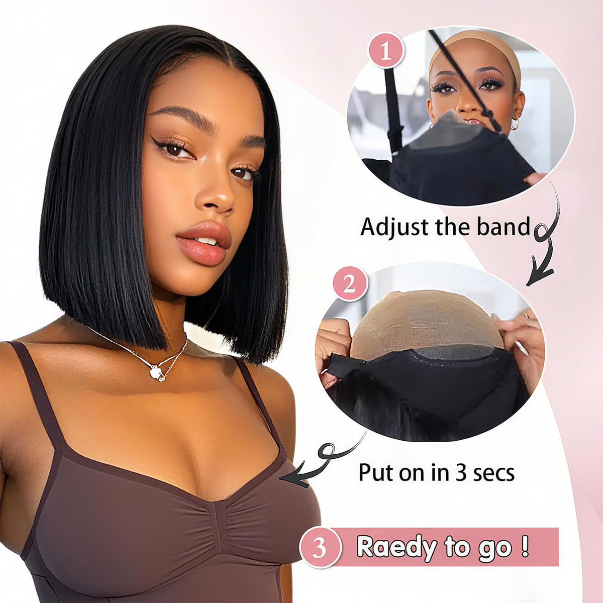 Wear and Go Glueless Wigs Human Hair Pre Cut 6X4 Straight Lace Front Wigs