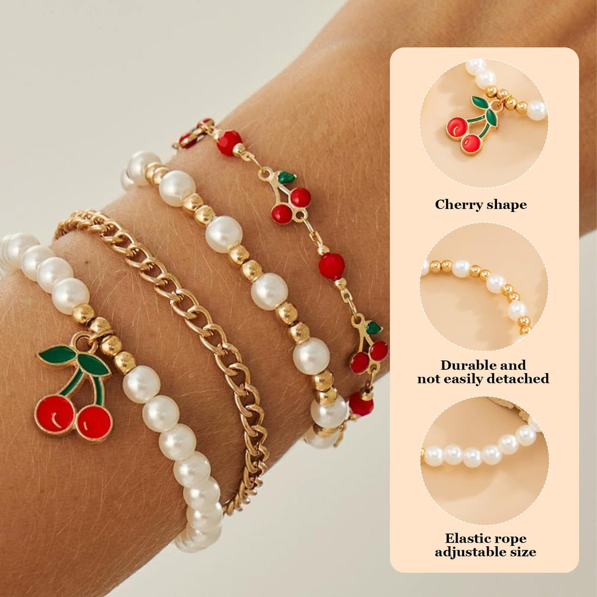 Long tiantian Cherry Bracelet for Women Cherry Dress Outfits Accessories Charm Bracelets Stack Cherry Gifts Cute Stuff Red Spring Accessories