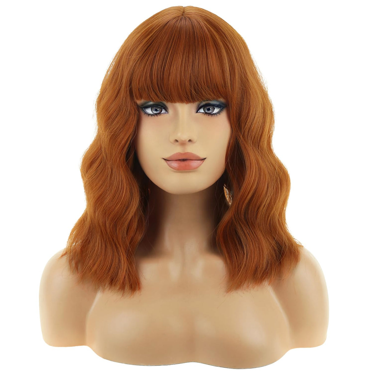BERON 14 Inches Pink Wig for Women Girls Short Curly Synthetic Wig with Bangs Lovely Pink