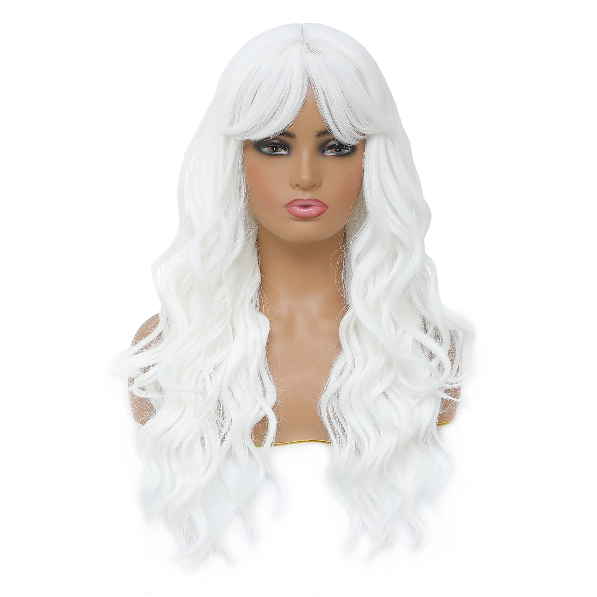 SWACC Long Curly Wavy Wig with Bangs Synthetic Hair Wig for Women with Wig Cap (Pink Ombre)