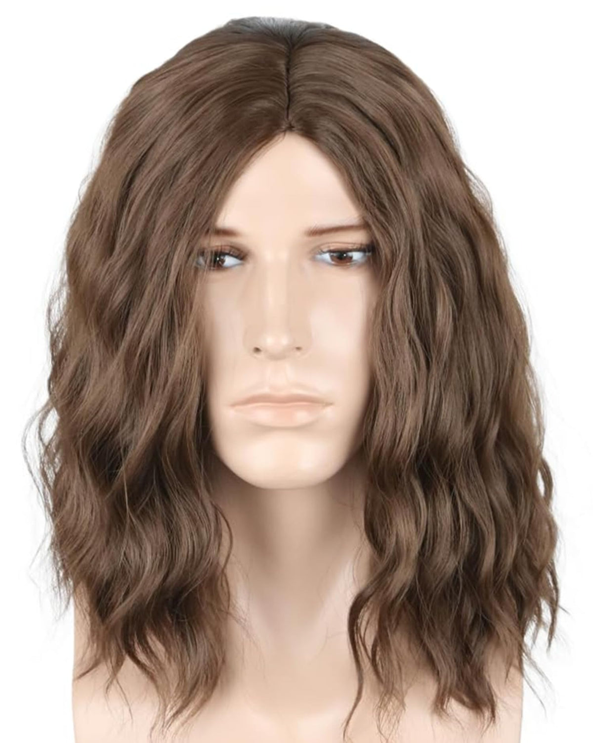 Men's Black Brown Wig Wavy Mid Length Hair Halloween Cosplay Costume Wig