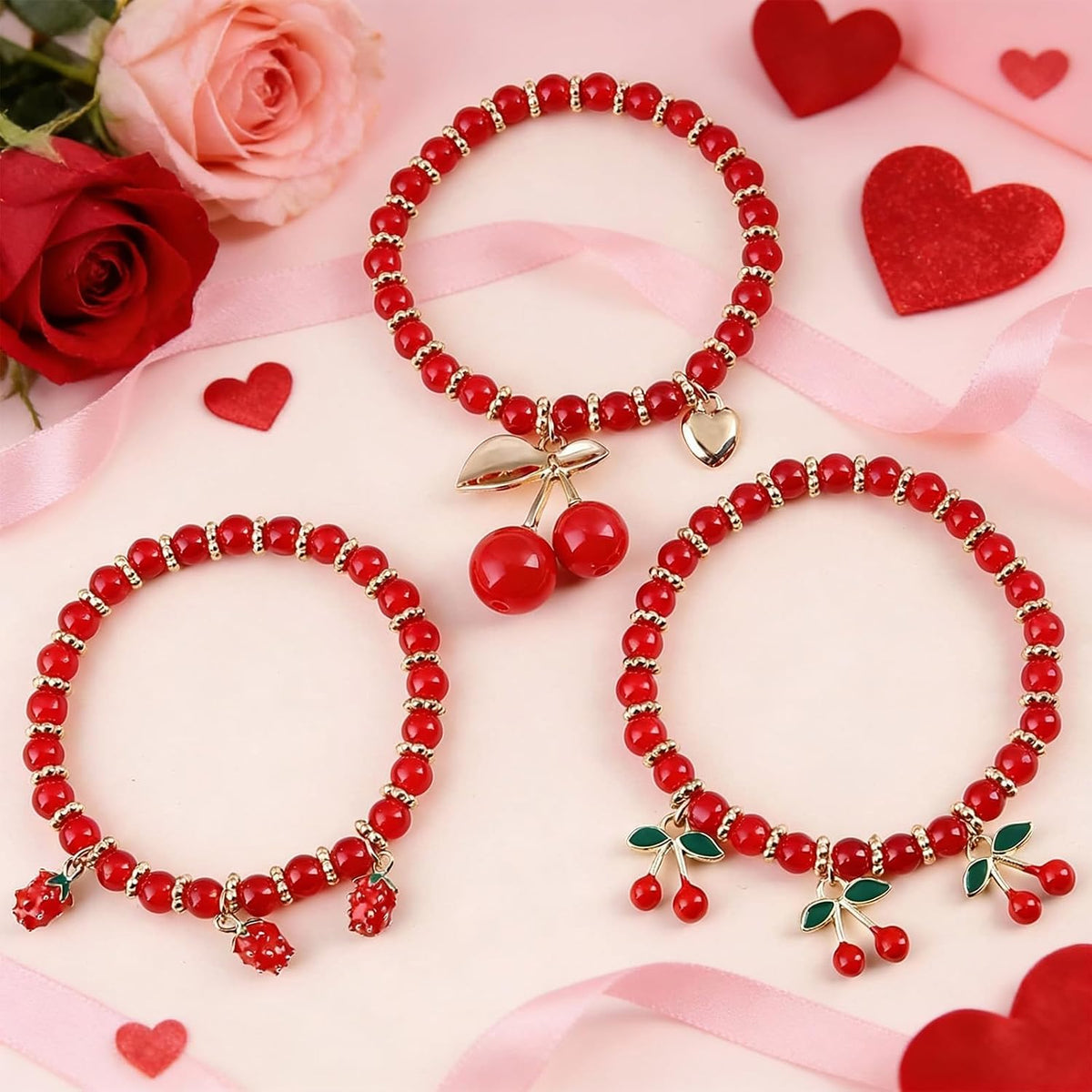 Long tiantian Cherry Bracelet for Women Cherry Dress Outfits Accessories Charm Bracelets Stack Cherry Gifts Cute Stuff Red Spring Accessories