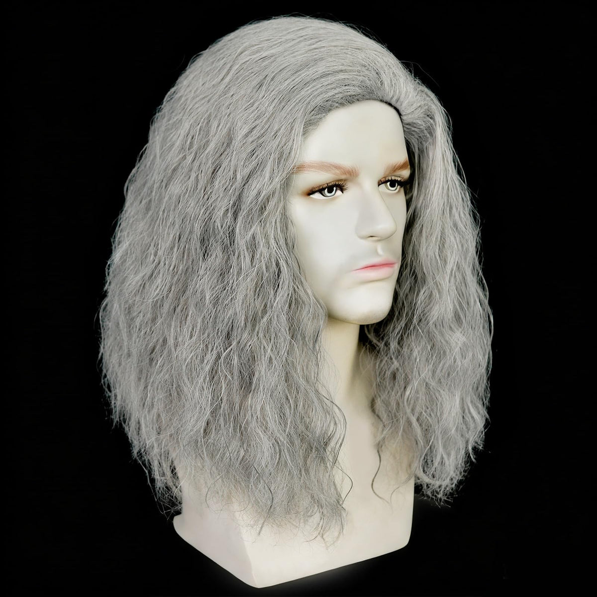 Mens Brown Wig Shoulder Length Brown Curly Male Wig