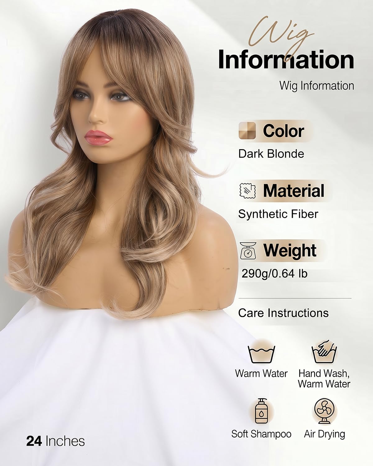 Ombre Pink Wavy Wig with Curtain Bangs 26 Inch – Long Layered Synthetic Hair Wig for Women, Natural Looking Dark Root Heat Resistant Wig, Soft Thick Full Wig for Daily Wear Party Cosplay