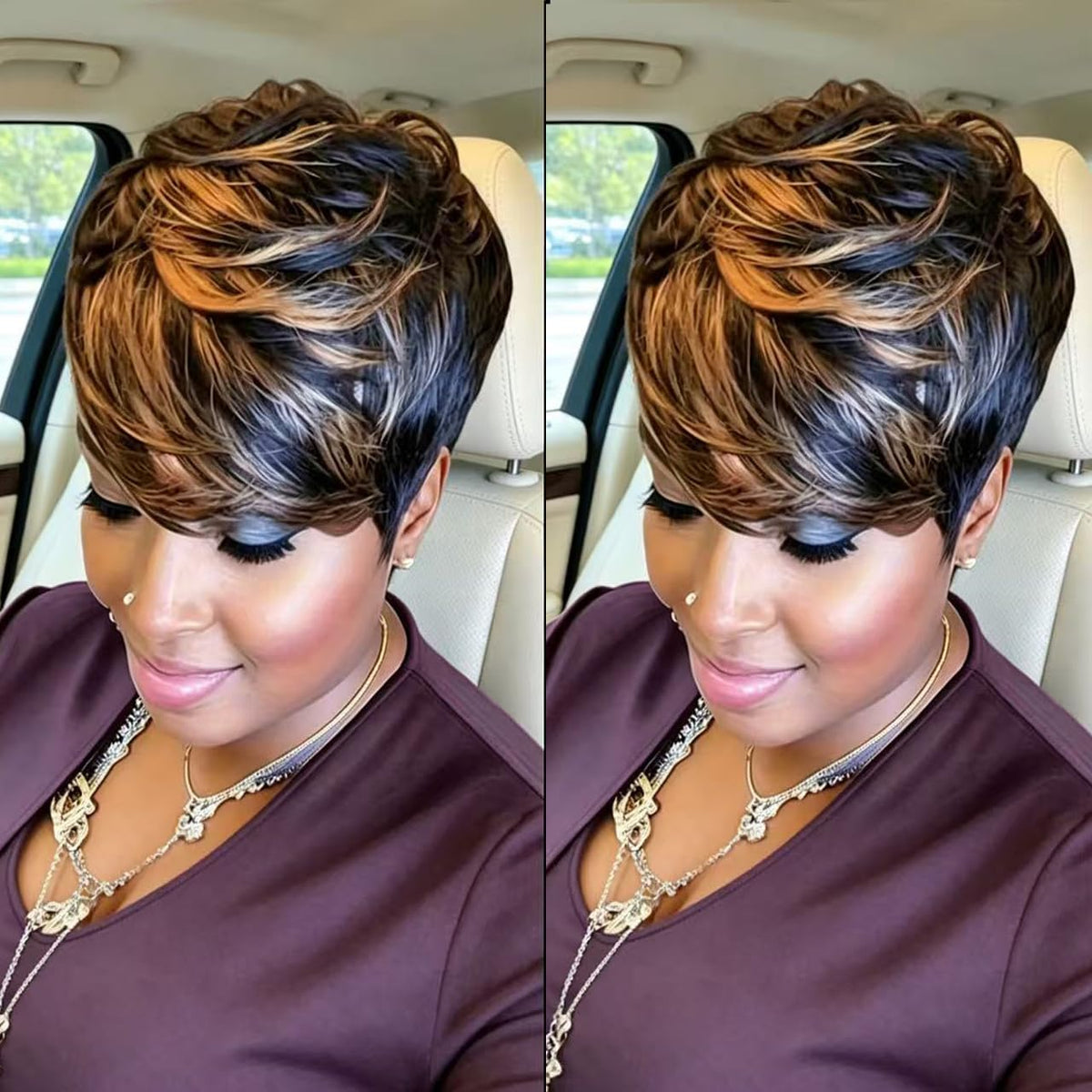 VRZ Pixie Cut Wigs for Black Women Brazilian Curly Pixie Cut Wig Human Hair Glueless Short Layered Wigs With Bangs Natural Black Color No Glue Human Hair Wig for Daily Use