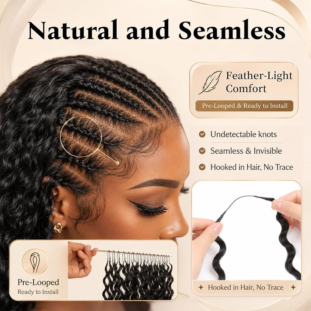 Crochet Human Hair for Black Women, Miracle Deep Wave Mini Knots Feather Crochet Human Hair Extensions 18 Inch 150g 120 Strands, Pre-Separated Invisible Knotless Remy Bundles Natural Black