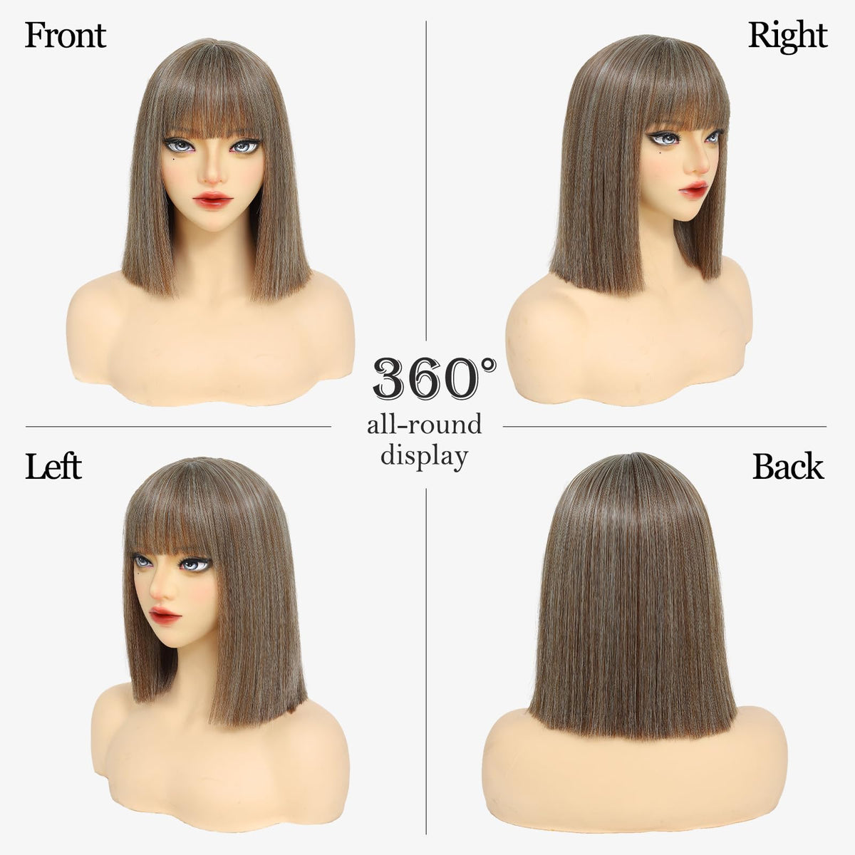 Black Bob Wig with Bangs Short Black Straight Wig for Women