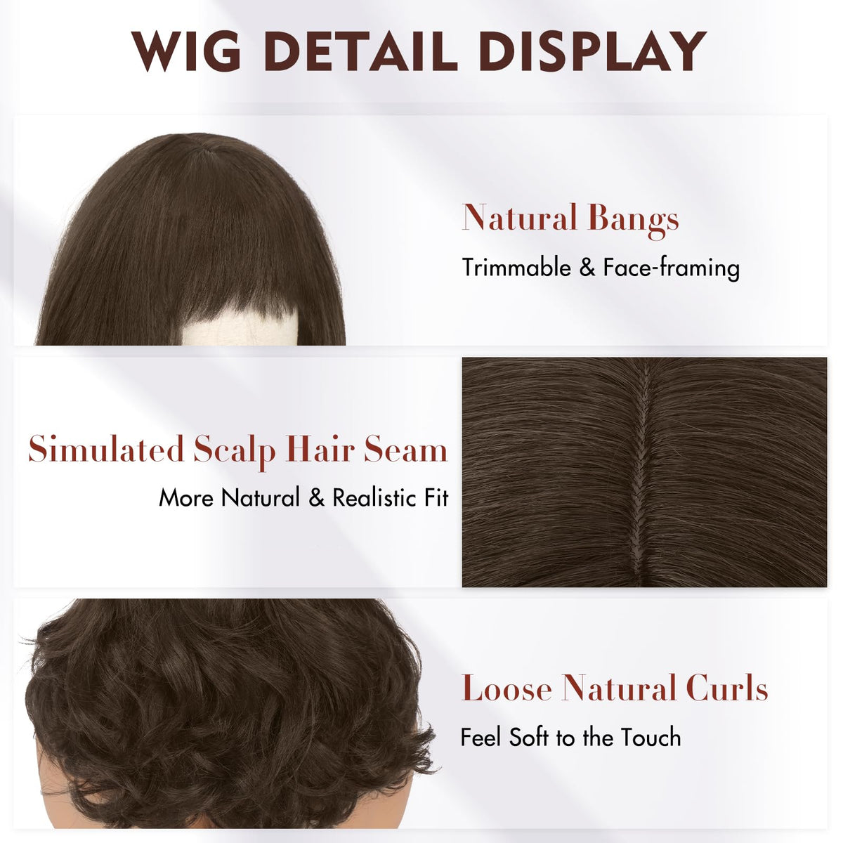 Burgundy Wig with Bangs 16 Inch Ombre Wig for Women
