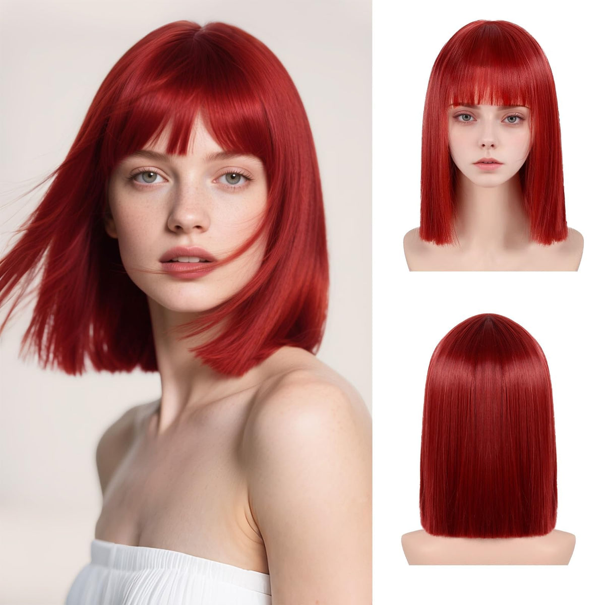 Black Bob Wig with Bangs Short Black Straight Wig for Women