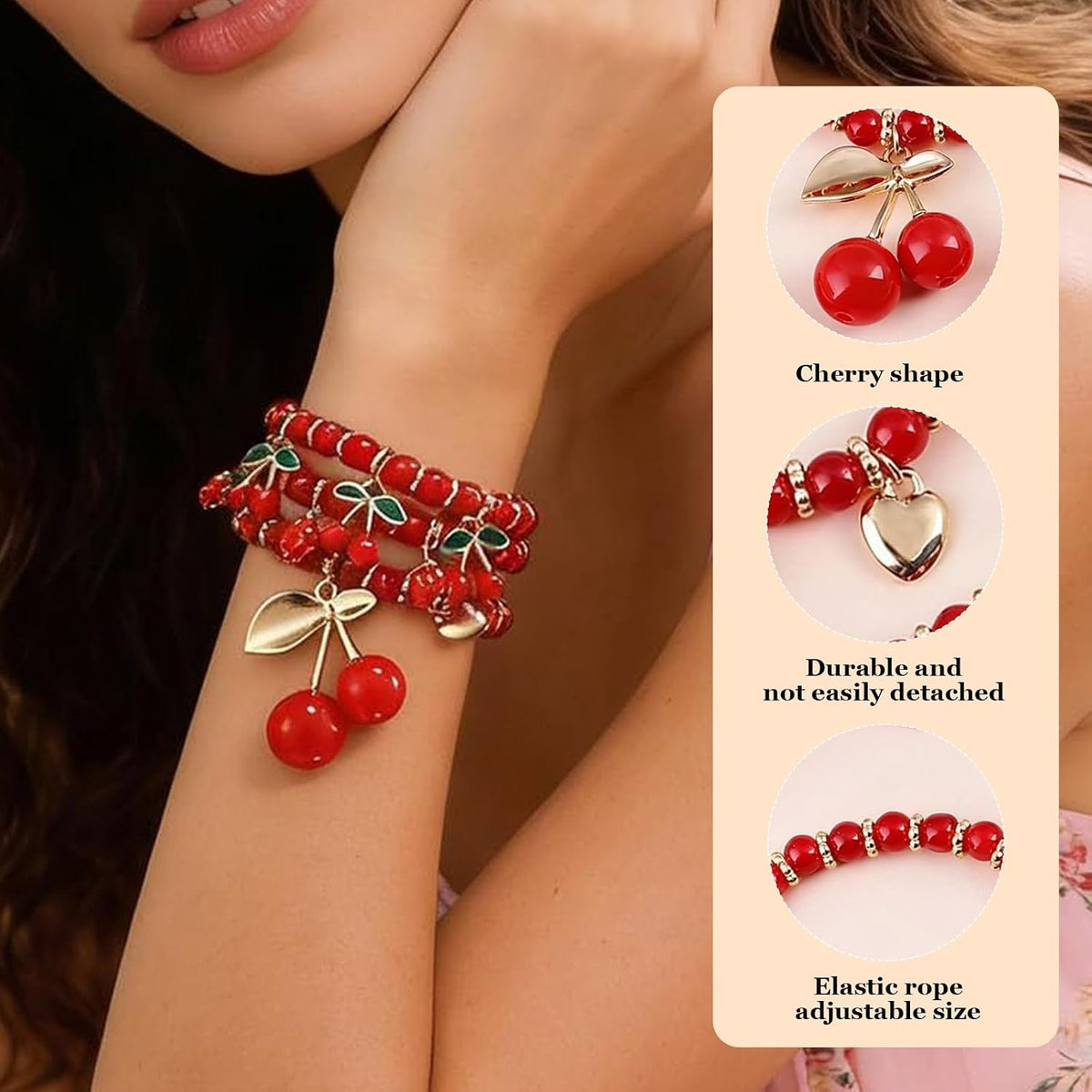 Long tiantian Cherry Bracelet for Women Cherry Dress Outfits Accessories Charm Bracelets Stack Cherry Gifts Cute Stuff Red Spring Accessories
