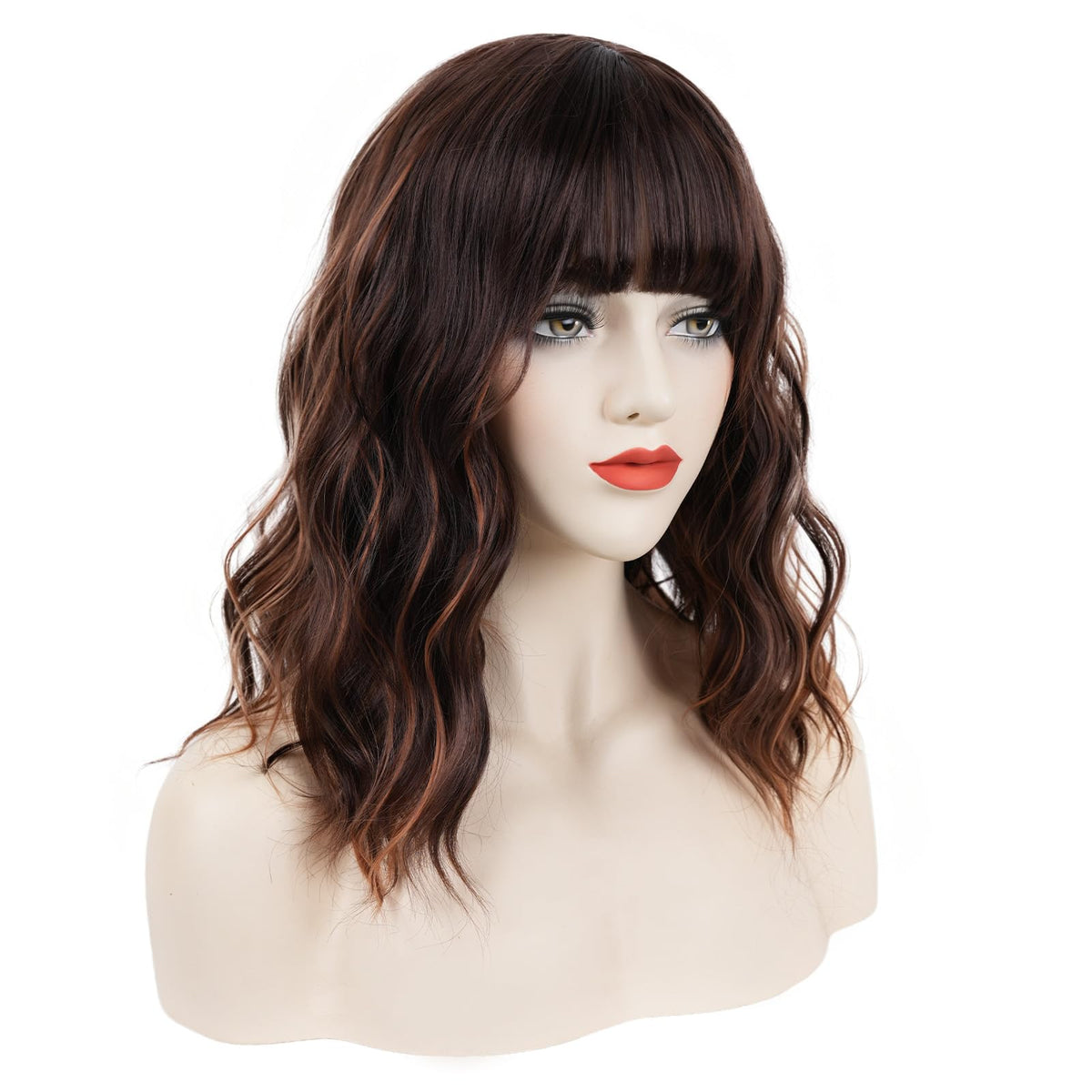 Short Black-grey Wavy Wig with Bangs for Women Halloween Curly Bob Wigs