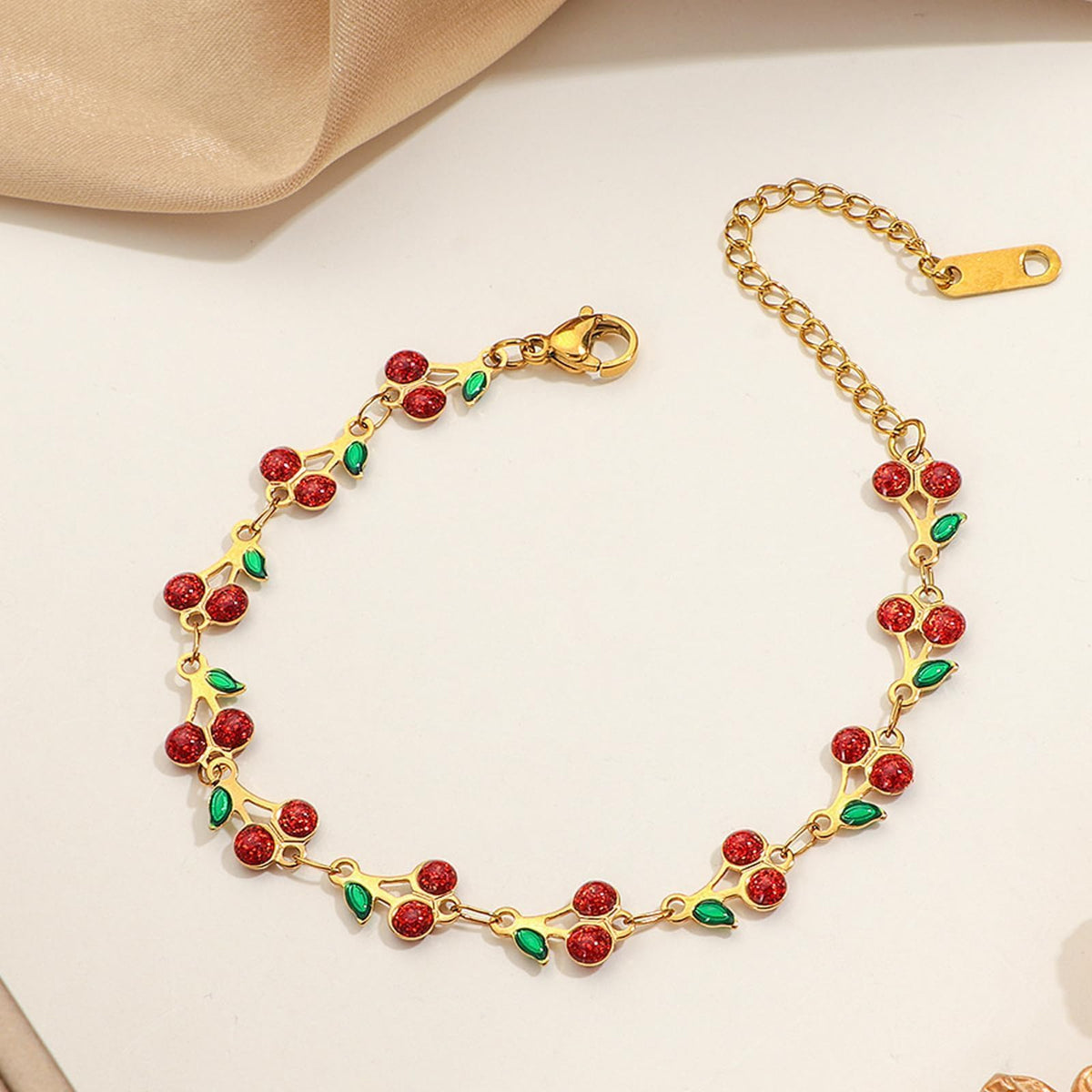 Long tiantian Cherry Bracelet for Women Cherry Dress Outfits Accessories Charm Bracelets Stack Cherry Gifts Cute Stuff Red Spring Accessories