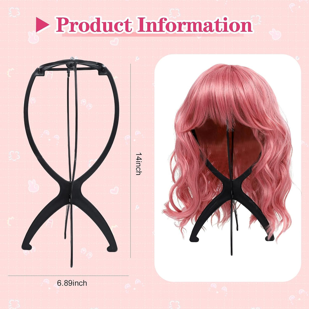 Portable Wig Stand Holder for Multiple Wigs, Black 2 Pack