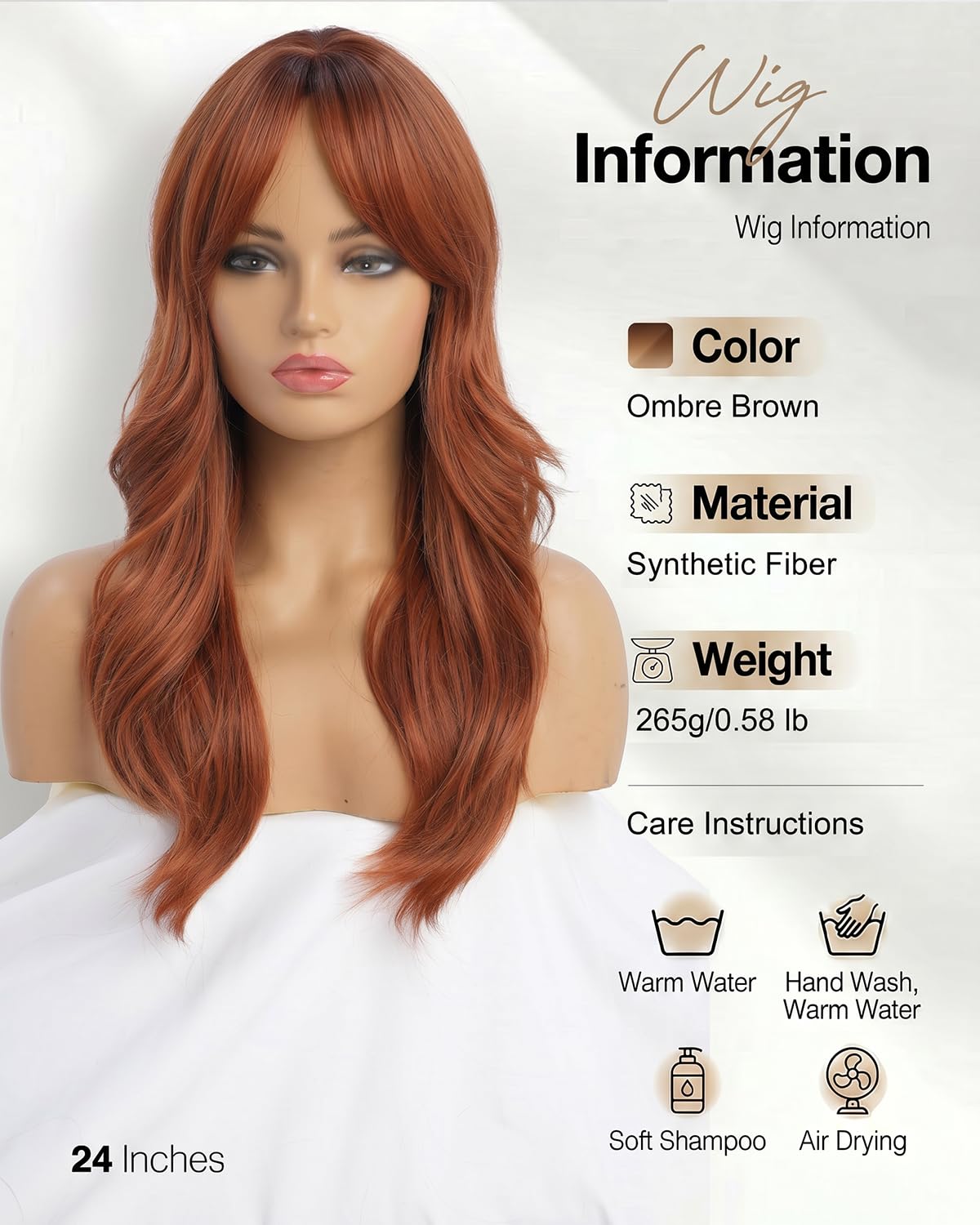 Ombre Pink Wavy Wig with Curtain Bangs 26 Inch – Long Layered Synthetic Hair Wig for Women, Natural Looking Dark Root Heat Resistant Wig, Soft Thick Full Wig for Daily Wear Party Cosplay