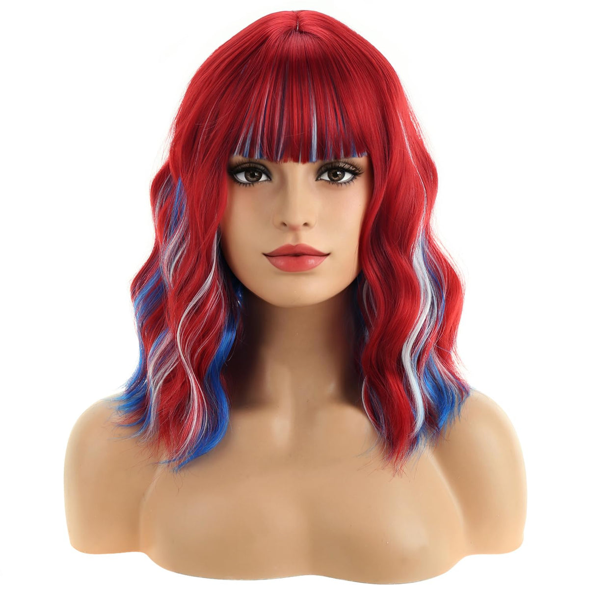BERON 14 Inches Pink Wig for Women Girls Short Curly Synthetic Wig with Bangs Lovely Pink