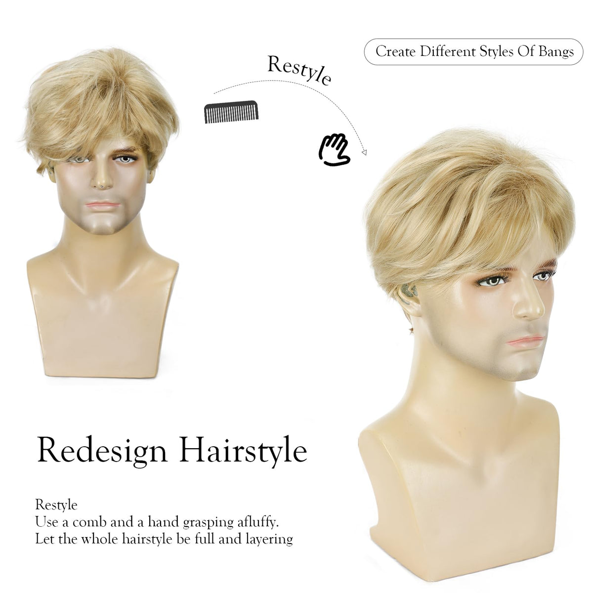 YYHR 80s Brown Wigs for Mens Mullet Rocker Costume Long Synthetic Hair Wig