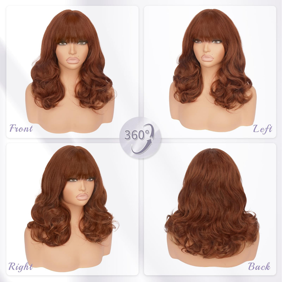 Burgundy Wig with Bangs 16 Inch Ombre Wig for Women