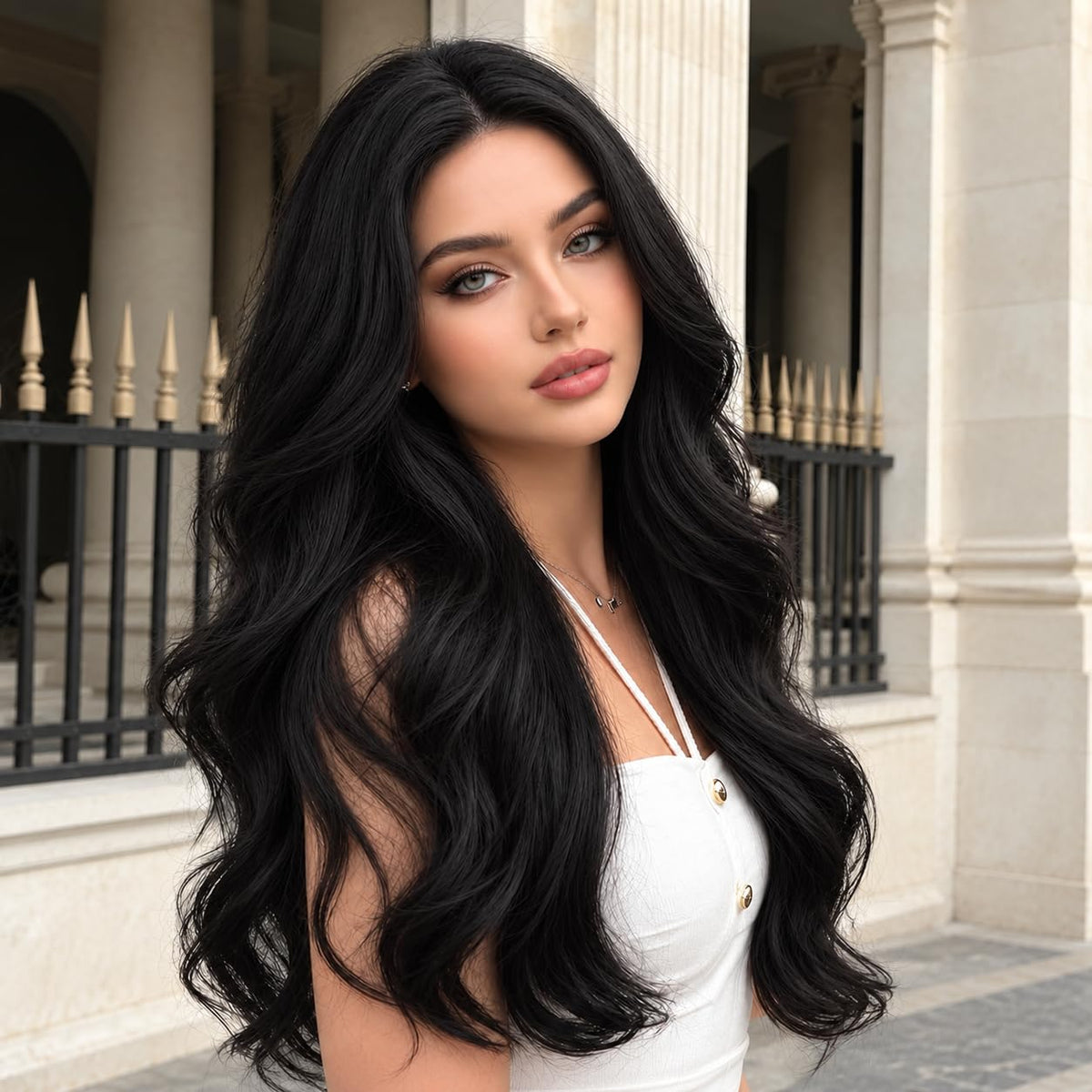 Brown Wigs for Women 26 Inch Middle Part Wavy Synthetic Wig