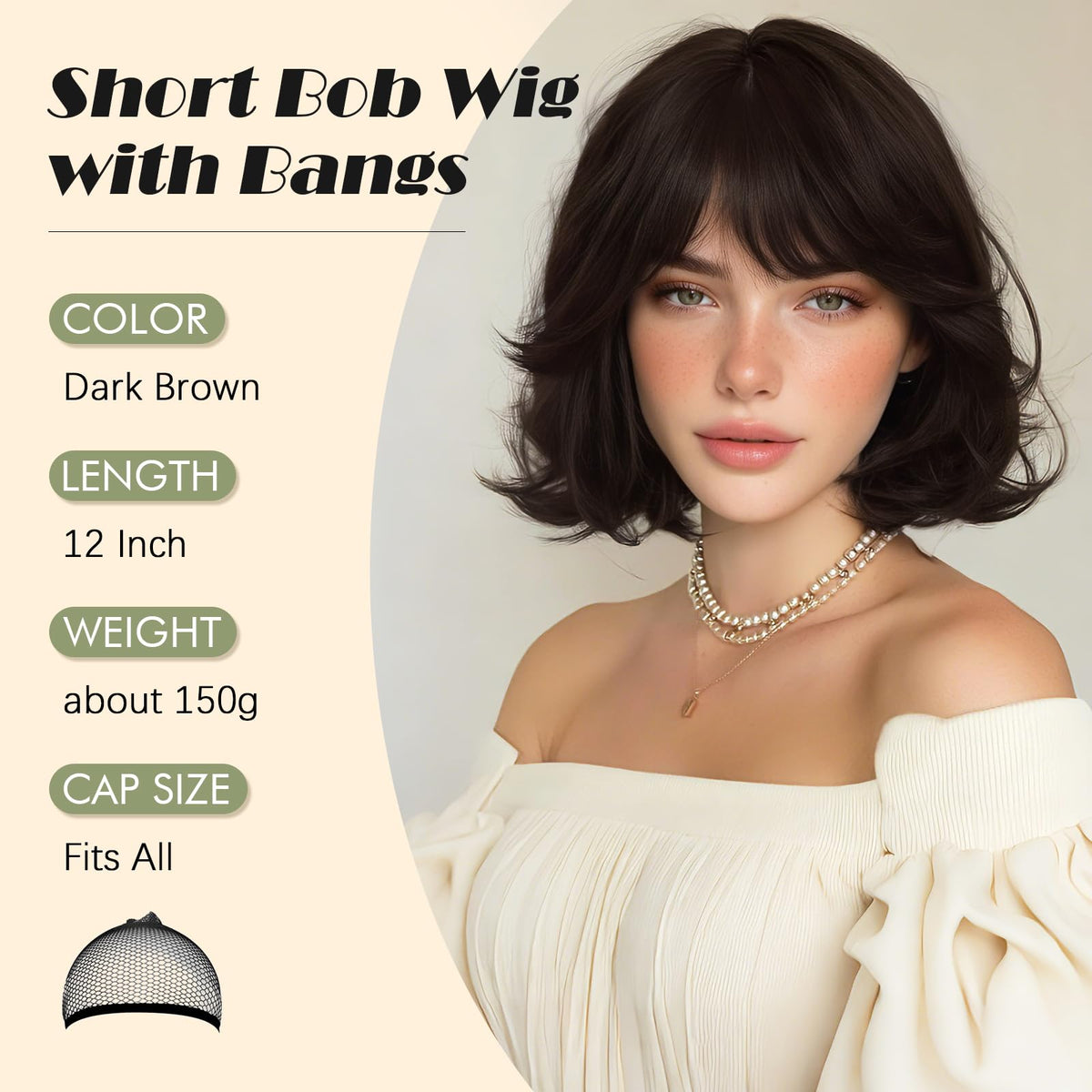 SOFEIYAN Short Wavy Violet Blue Wig - 12 Inch Dark Ginger Bob Wig with Bangs for Women Curly Shoulder Length Bob Wig with Bangs Soft Synthetic Hair Wigs for Girls Daily Party Use