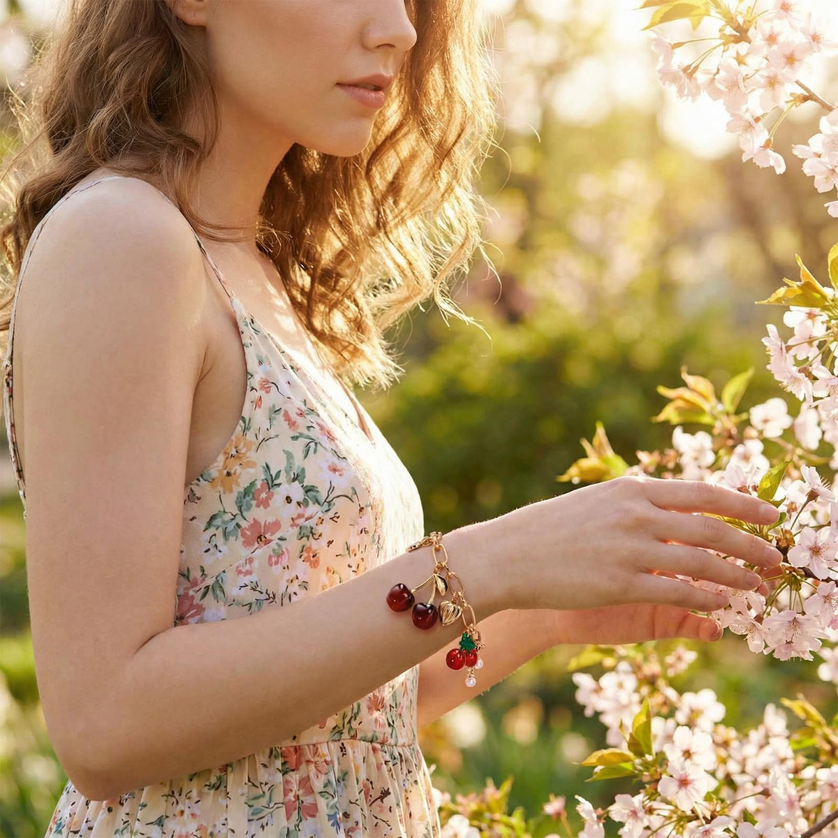 Long tiantian Cherry Bracelet for Women Cherry Dress Outfits Accessories Charm Bracelets Stack Cherry Gifts Cute Stuff Red Spring Accessories