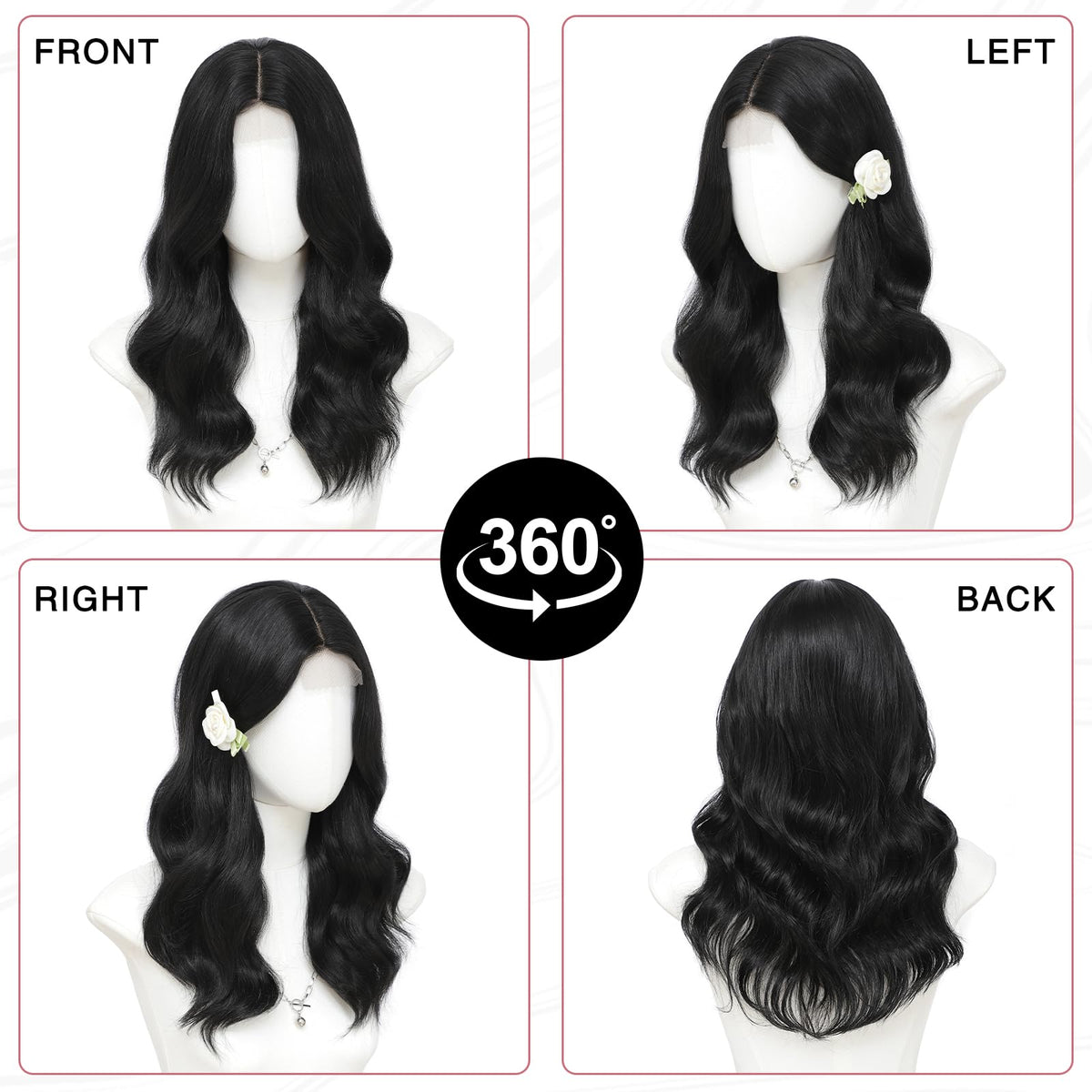 MORICA Ombre Dark Green Wigs for Women, 18 Inch Wavy Middle Part Wig