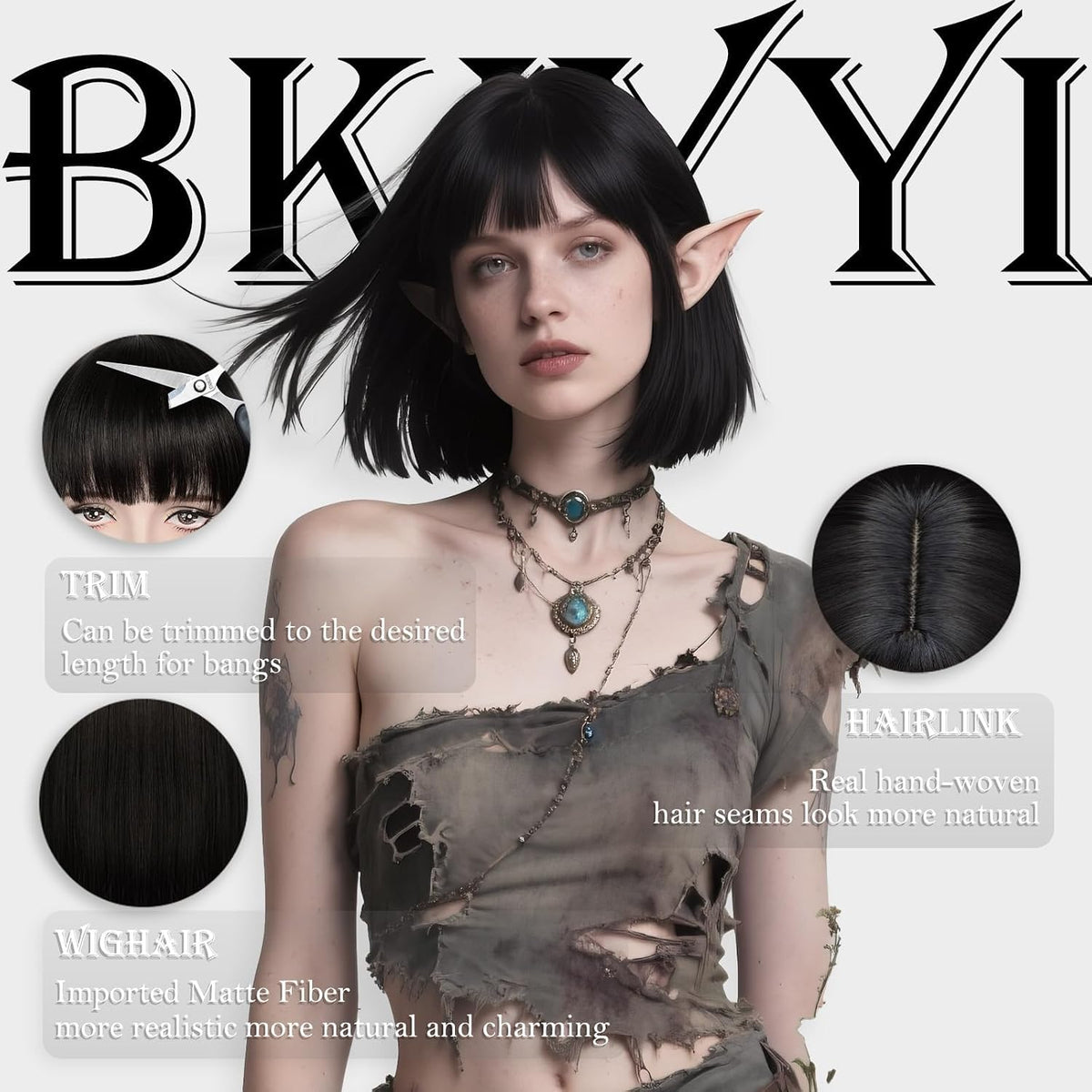 Black Bob Wig with Bangs Short Black Straight Wig for Women