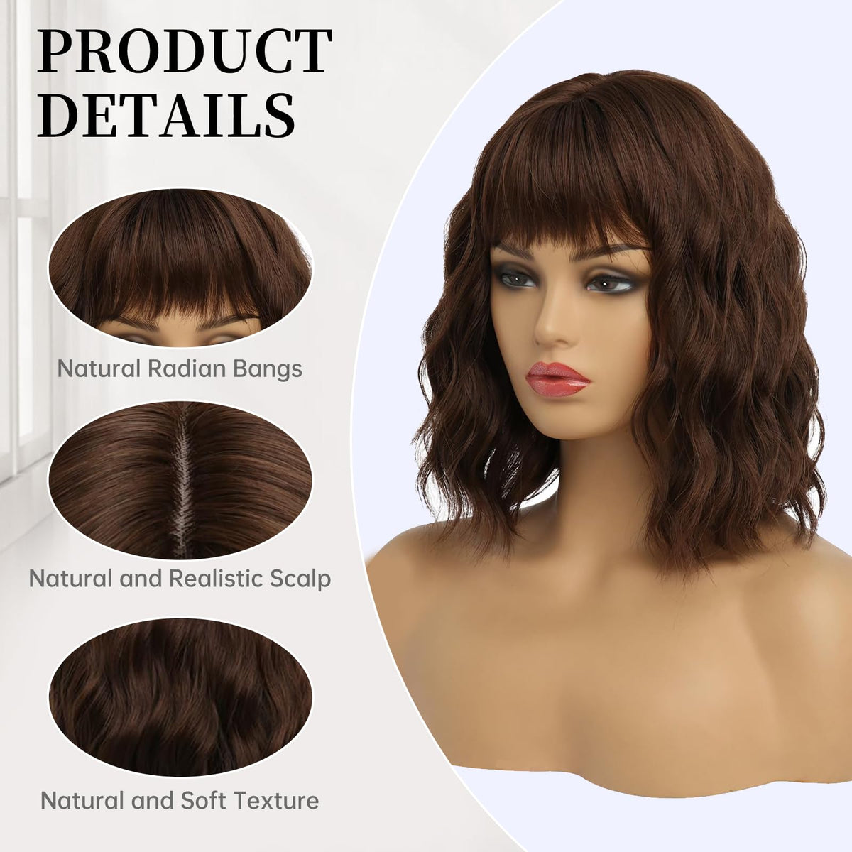 White Silver Wigs for Women Ombre Grey Wavy Bob Short Wigs with Bangs Medium Length Synthetic Hair Water Wave Dark Roots Wig Gray Colorful Wigs（14 Inches）