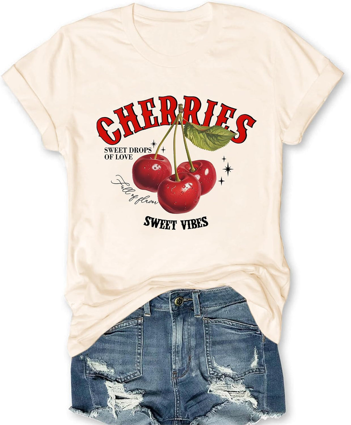 Cherry Graphic Tees Sweet Vibe Streetwear Shirt Short Sleeve Tops for Women