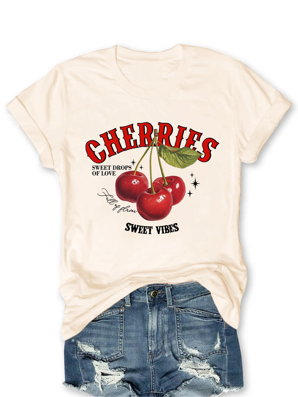 Cherry Graphic Tees Sweet Vibe Streetwear Shirt Short Sleeve Tops for Women