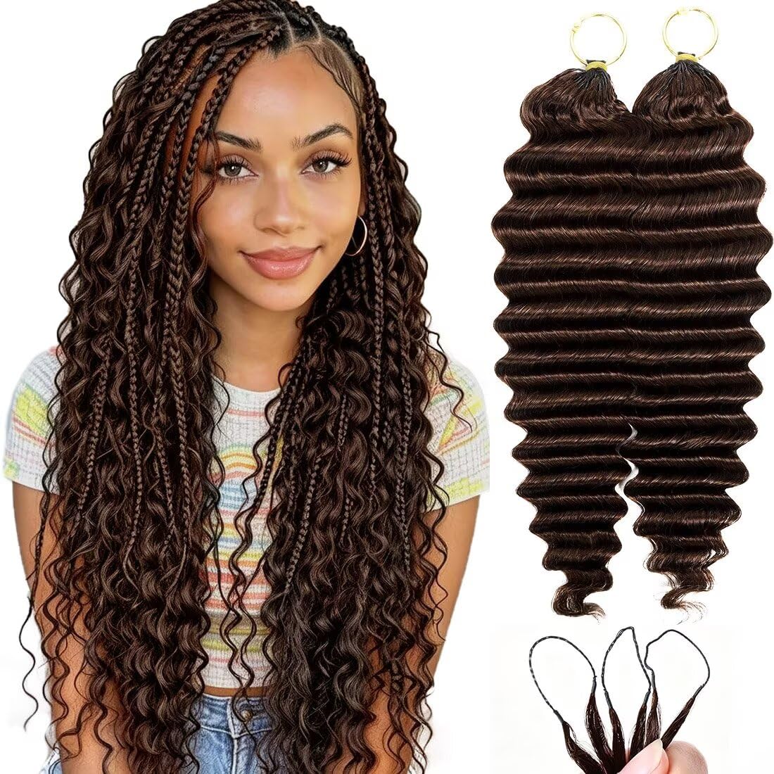 16 Inch Deep Wave Knotless Feather Crochet Human Hair #27 110g