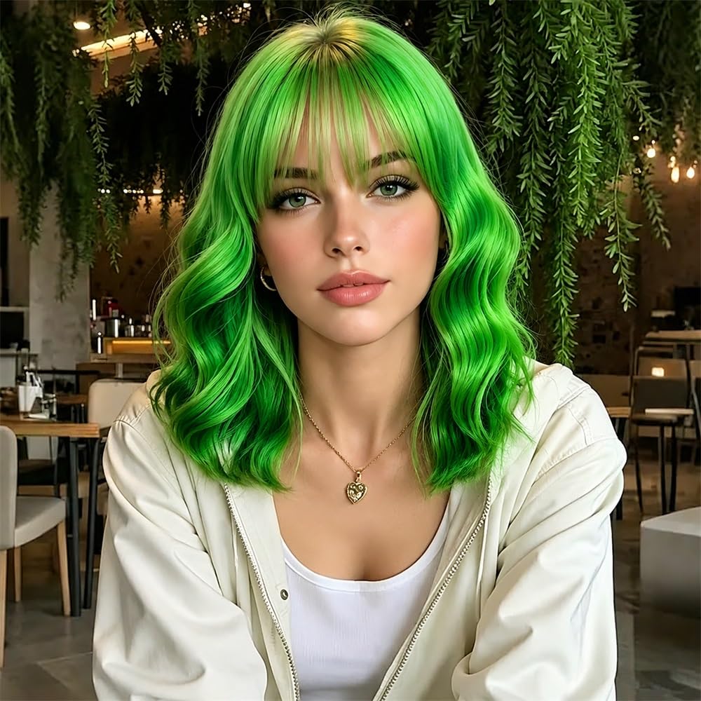 Sweetie Royal Blue Bob Wig Bangs – Wavy Synthetic Shoulder Length