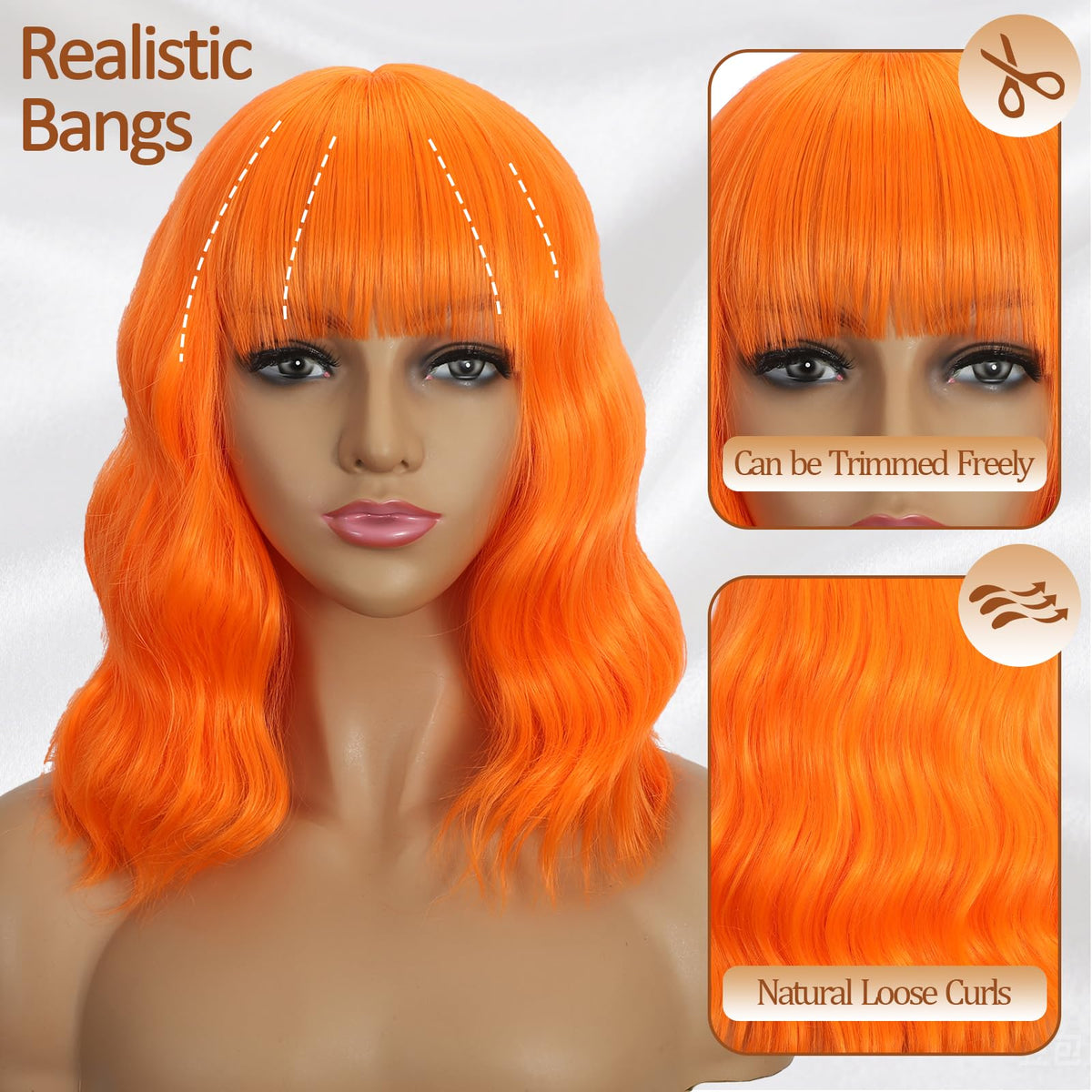 Dark Purple Wigs with Bangs for Women 14 Inch Short Wavy Bob Wigs Synthetic Bob Wig Curly Wig Heat Resistant Colorful Wavy Wig Cosplay Wigs For Daily Party Halloween