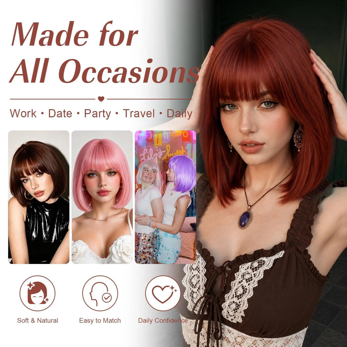 Bob Wig with Bangs for Women Short Straight Bob Wigs for Women 12inch
