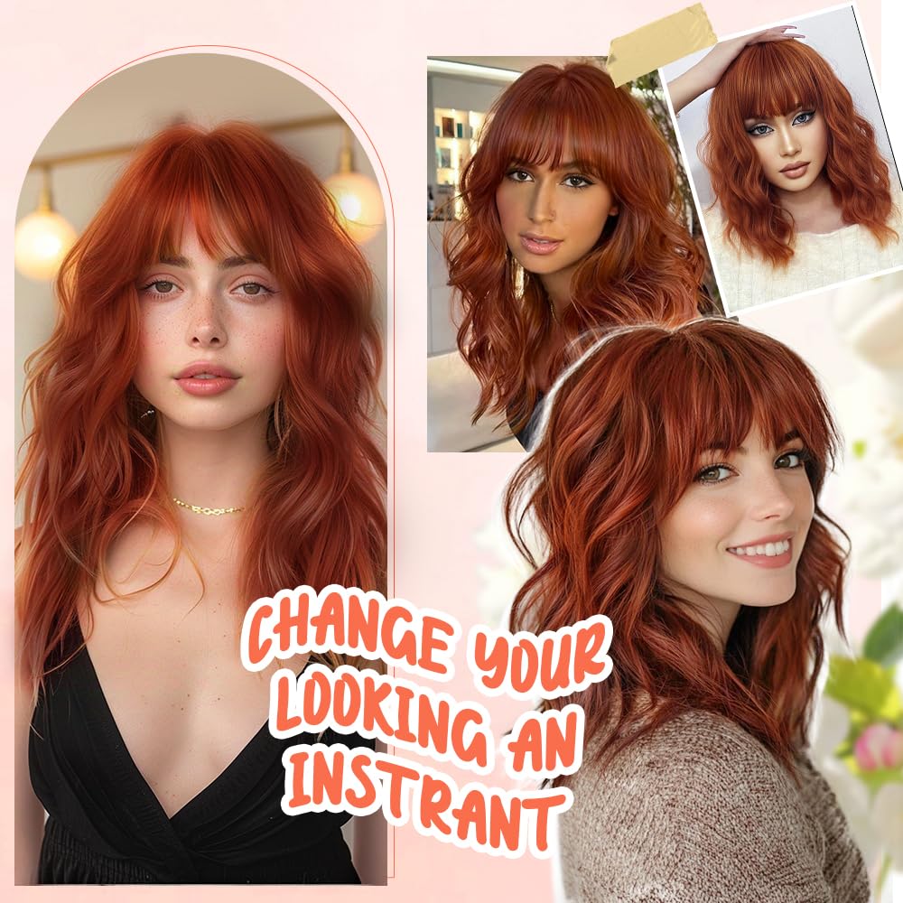 Black Wig with Bangs Long curly wavy Wigs for Women26In Synthetic Black Wig