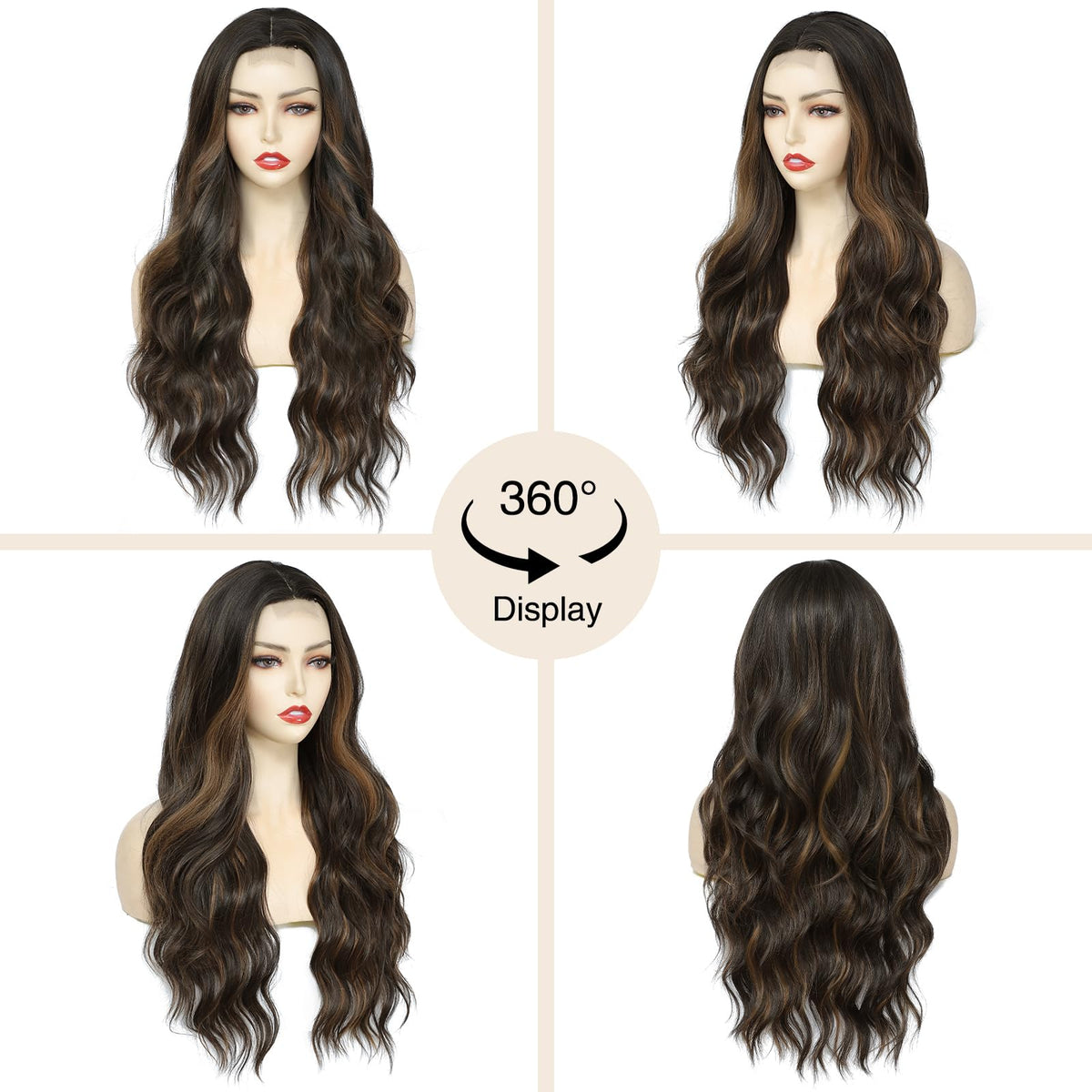 NAYOO 26 Inch Long Wavy Black Wig for Women, Middle Part Natural Looking Synthetic Wig, Heat Resistant Fiber Soft & Lightweight, Realistic Scalp Long Curly Wig for Daily Wear Party Cosplay