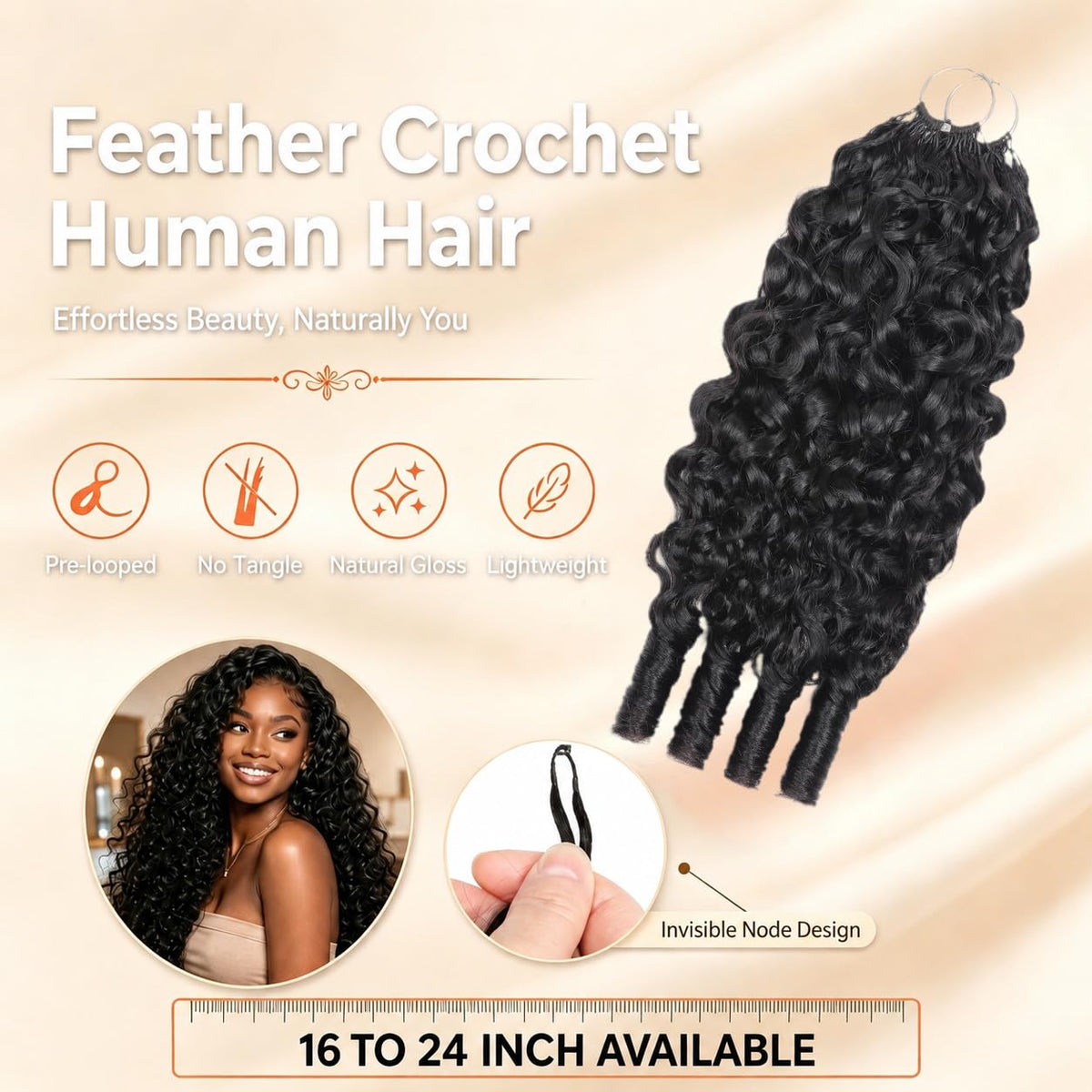 Crochet Human Hair for Black Women, Miracle Deep Wave Mini Knots Feather Crochet Human Hair Extensions 18 Inch 150g 120 Strands, Pre-Separated Invisible Knotless Remy Bundles Natural Black