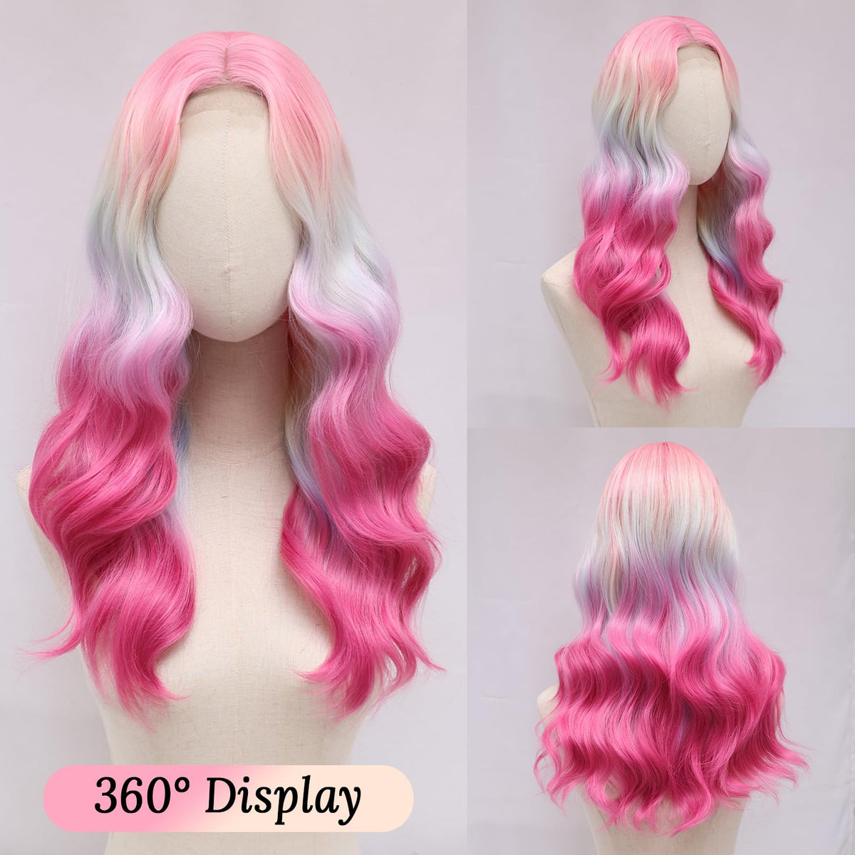 MORICA Ombre Dark Green Wigs for Women, 18 Inch Wavy Middle Part Wig