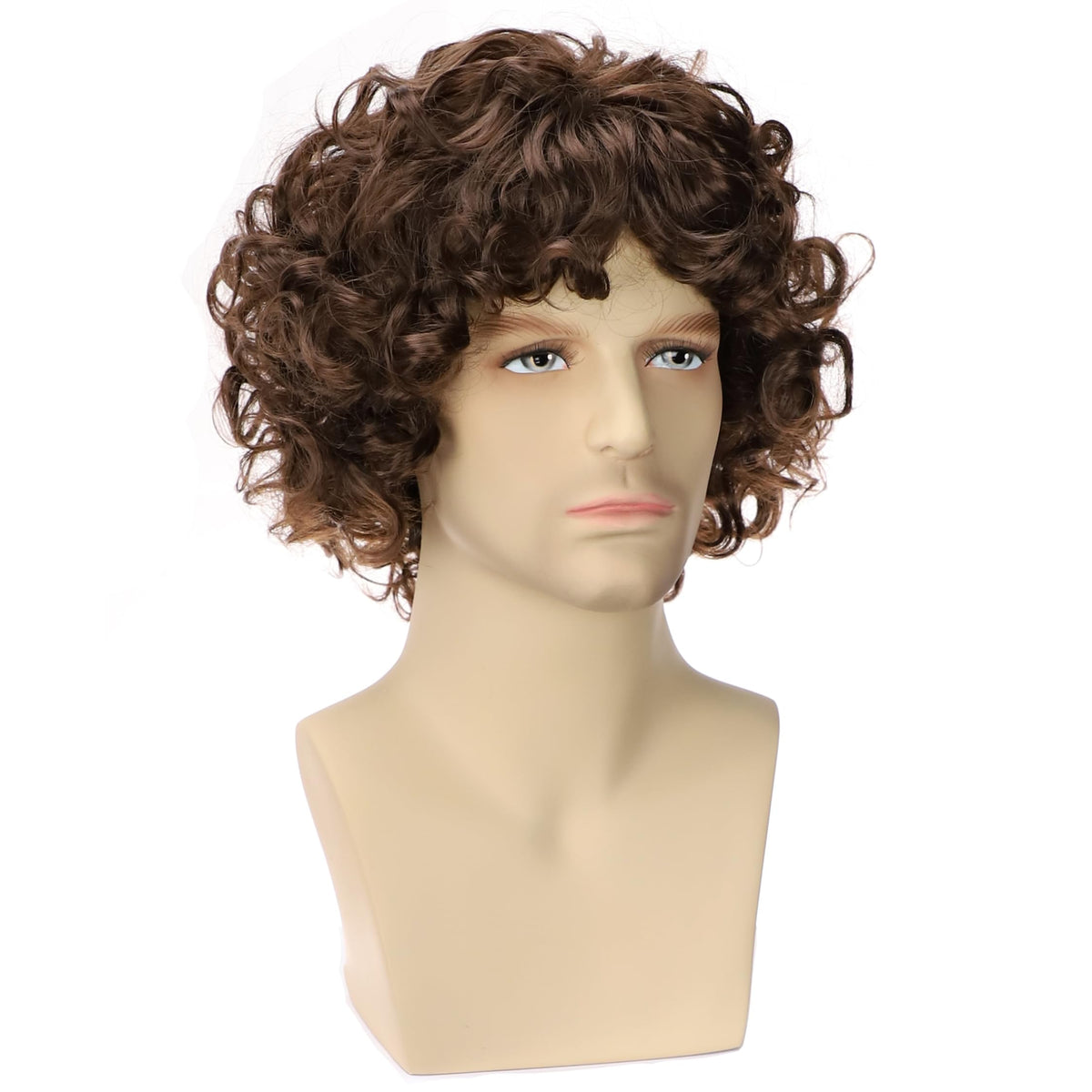 PORSMEER Mens Long Curly Rock N Roll Wig for Men Heavy Metal Rock Disco Hair for Rockstar, Halloween, Party, Retro Music Festival (Black)